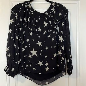 Farm Rio Star ruffle blouse L EUC black